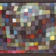Reproduction d'un tableau de Paul Klee, où sont peints des carrés de couleur en mosaïque