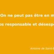 Citation d'antoine de Saint-Exupéry : "On ne peut pas être en même temps responsable et désespéré."