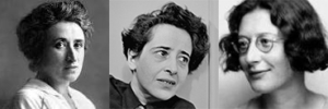 Montage photo des portraits de Rosa Luxembourg, de Hanna Arendt et de Simone Weil